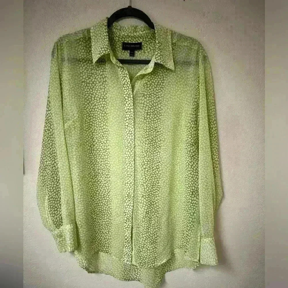 Lane Bryant Green Patterned Blouse - Picture 2 of 12